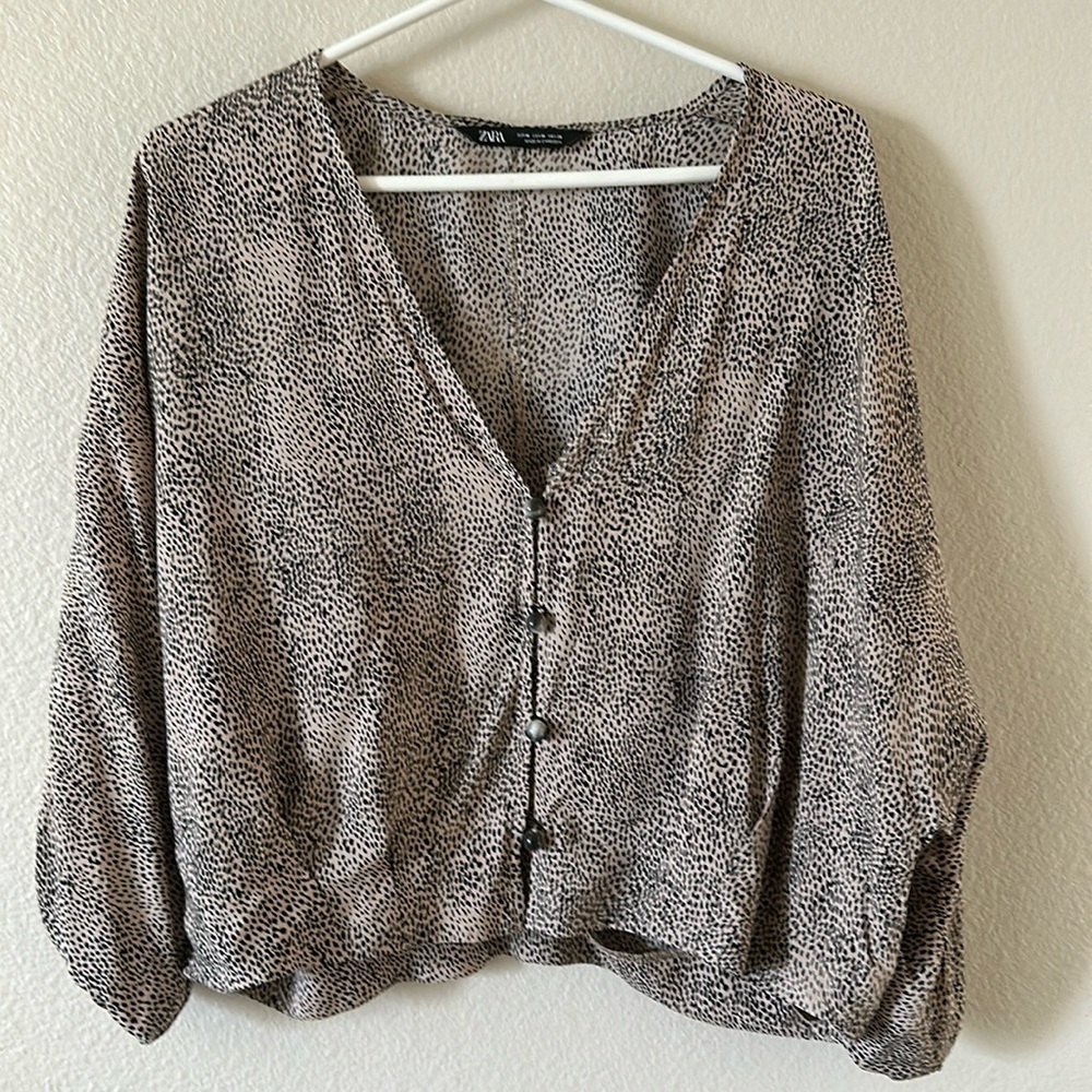 Zara silky crop top, black and tan, size M